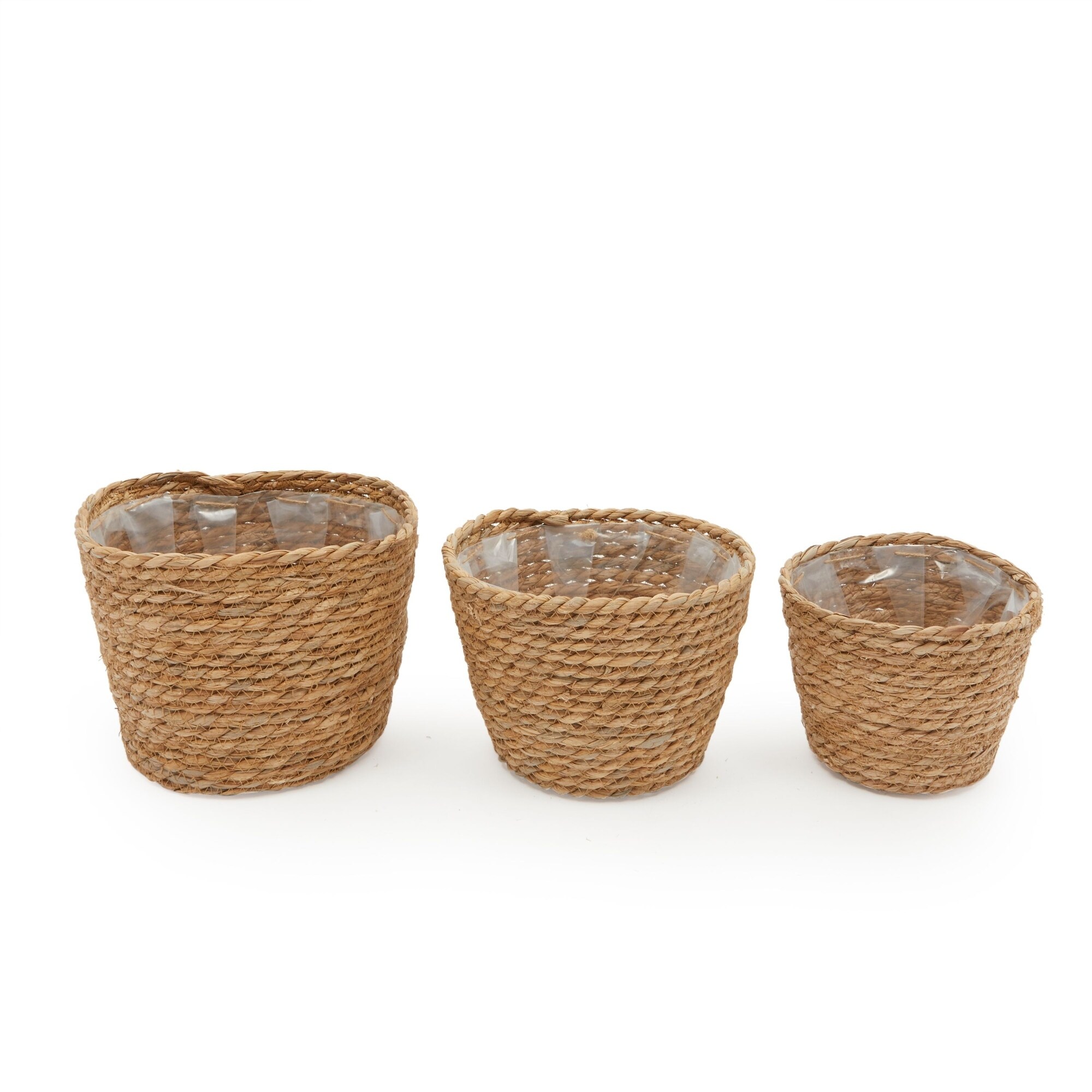 Juvale Seagrass Indoor Planter Set with Plastic Lining, 3 Small Woven  Wicker Baskets for Plants, Flower (3 Sizes)