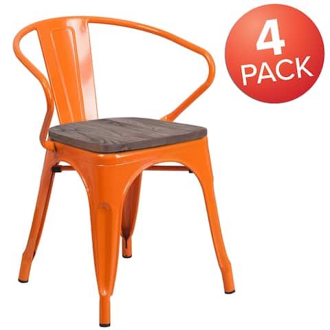 4 Pk. Metal Chair with Wood Seat and Arms