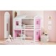 preview thumbnail 19 of 17, Twin Size Bunk Wood House Bed with Unique Tent, Pink