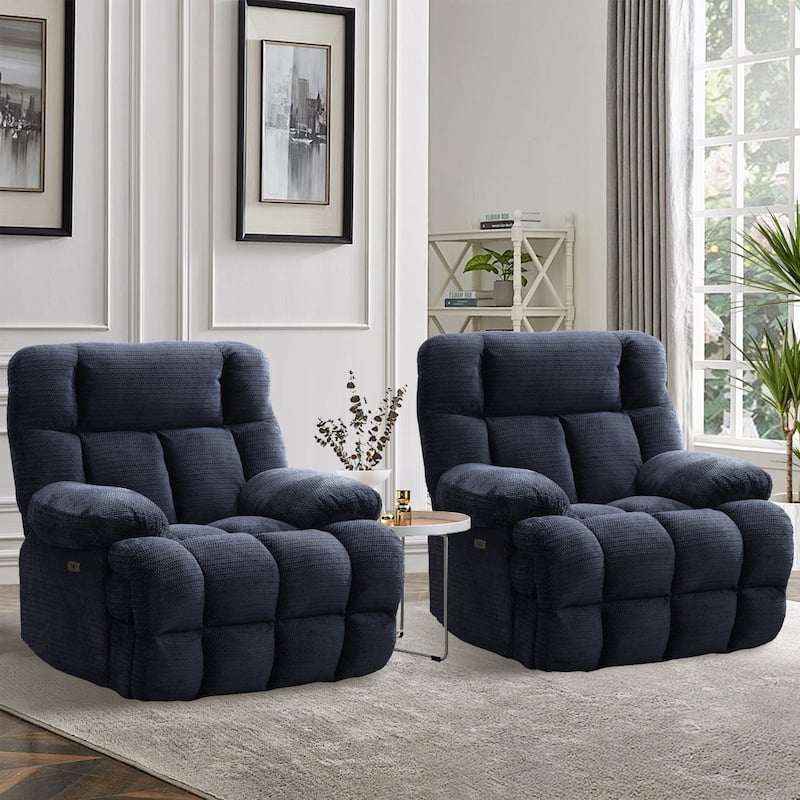 Power Oversized Recliner Zero Gravity Big Man Extra Large Recliner Chair for Living Room with USB Port 24" Wide Seat,Gray - Blue-2PCS