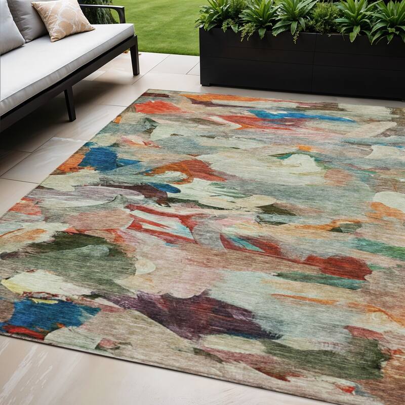 HomeRoots Abstract Transitional Rectangle Outdoor Rug - 5' X 8'