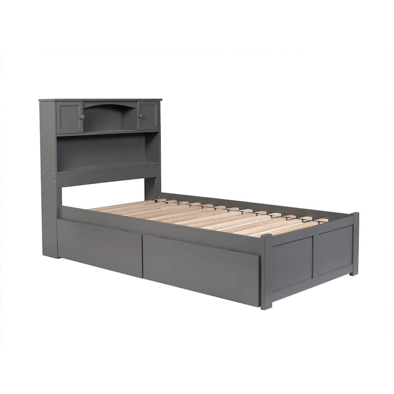Platform Bed Full Size Grey Storage Bed Modern Bed Frame Flat Panel Footboard