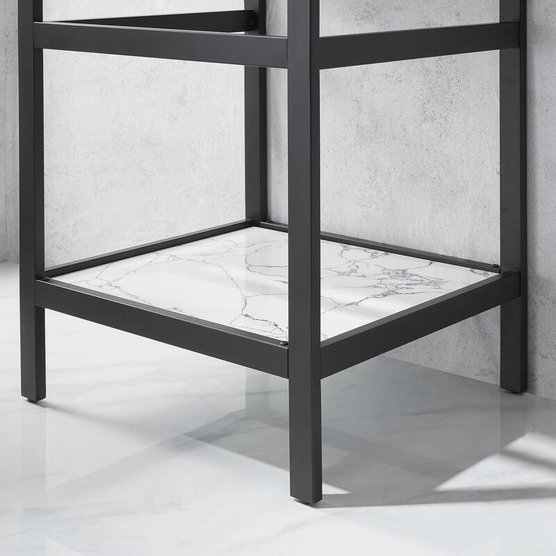 Ecija Bath Vanity, Metal Support with Composite Stone Top and Mirror