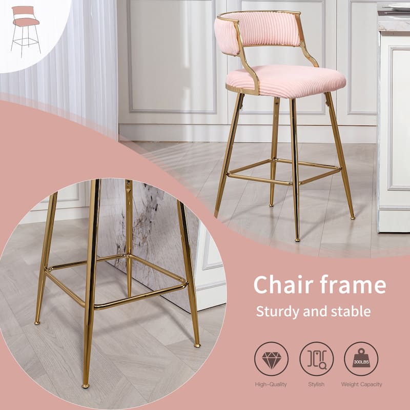 Corduroy Upholstered Bar Stools Set of 2 with Gold Metal Frame