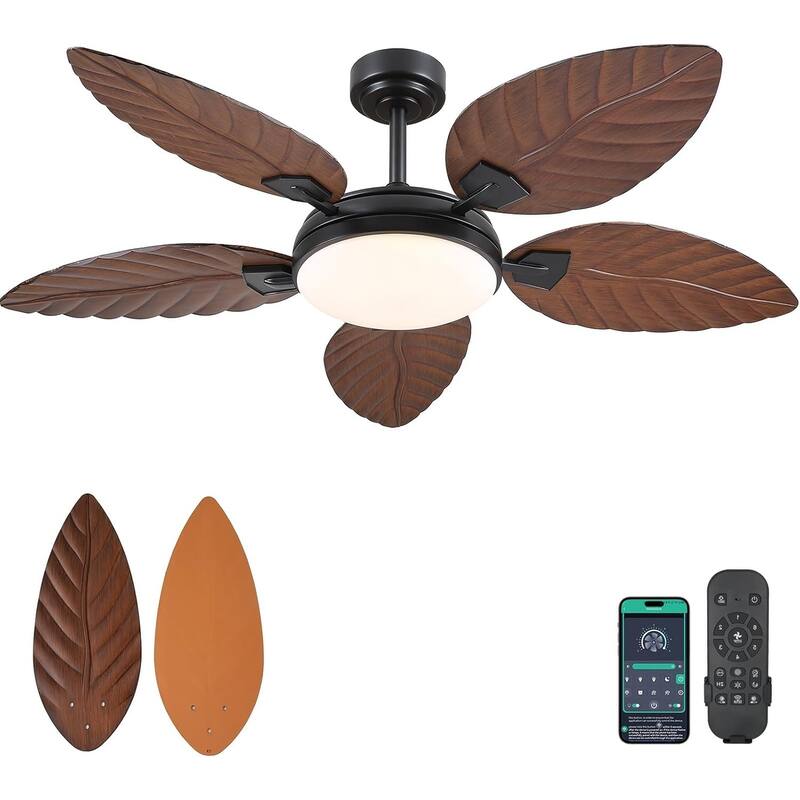 52" Palm Leaf Waterproof Tropical Ceiling Fan with Light and Remote,Indoor and Outdoor Ceiling Fan - 52 Inches - Brown
