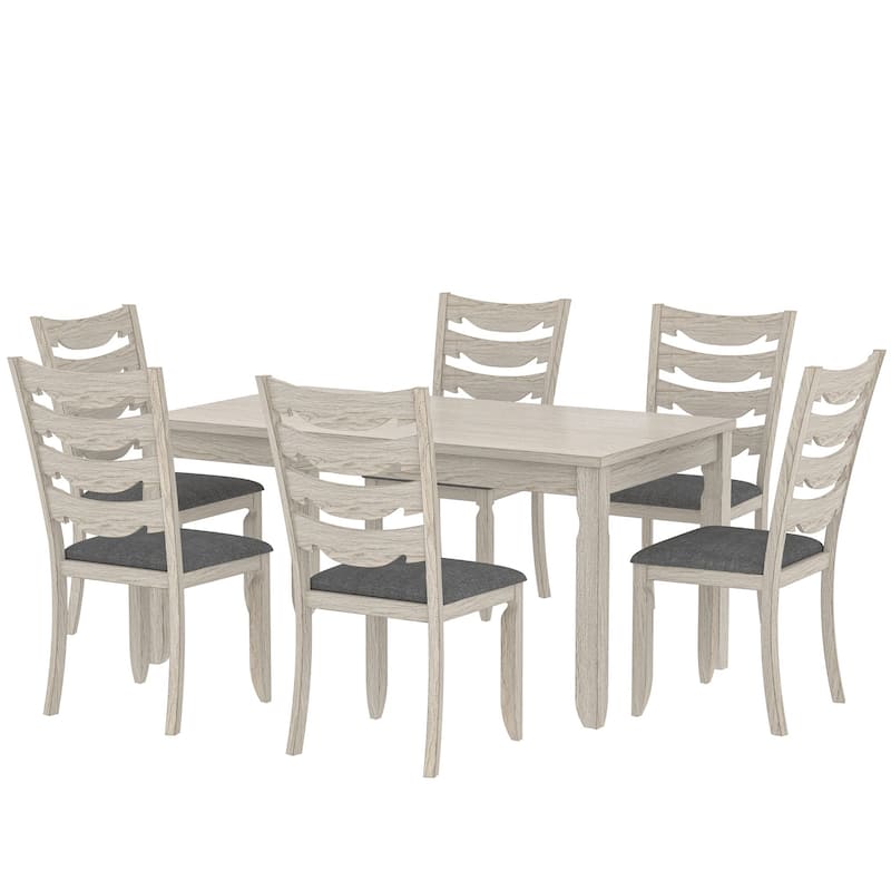 VECELO 5/7 Piece Farmhouse Dining Set with 4/6 Chairs, 63" Solid Wood Rectangular Dining Set