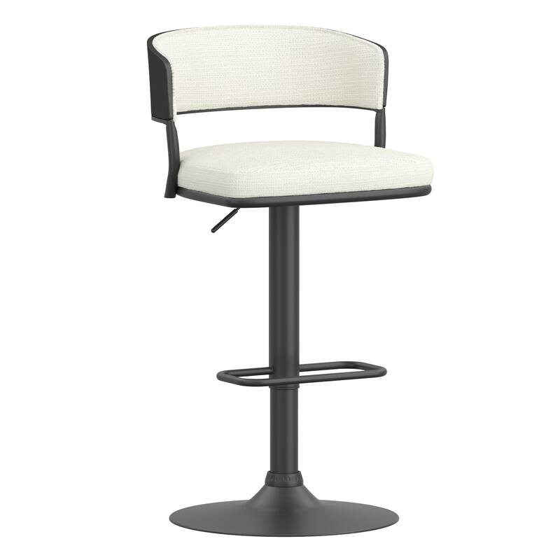 Modern Performance Fabric & Bentwood & Metal Adjustable Air-Lift Stool, Set of 4 - Ivory