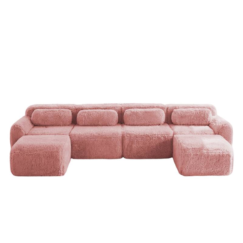 Homy Casa Pink Plush Modular Sectional Sofa Set Soft Cloud Floor Couch