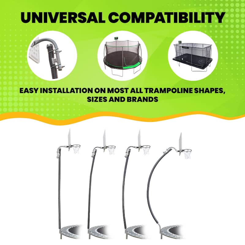 Trampoline Basketball Hoop Set - Breakaway Rim, Goose Neck Pole & Mini Ball - Fits Most Trampoline Poles - 24