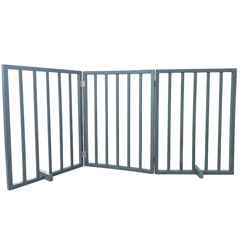 54 inch Freestanding 3-Panel Folding Wood Pet Gate - Grey - 54"Lx1"Wx24"H