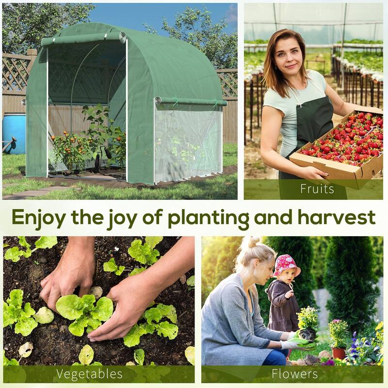 Outsunny 7' x 7' x 7' Tunnel Greenhouse Outdoor Walk-In Hot House with Roll-up Windows and Zippered Door, Green