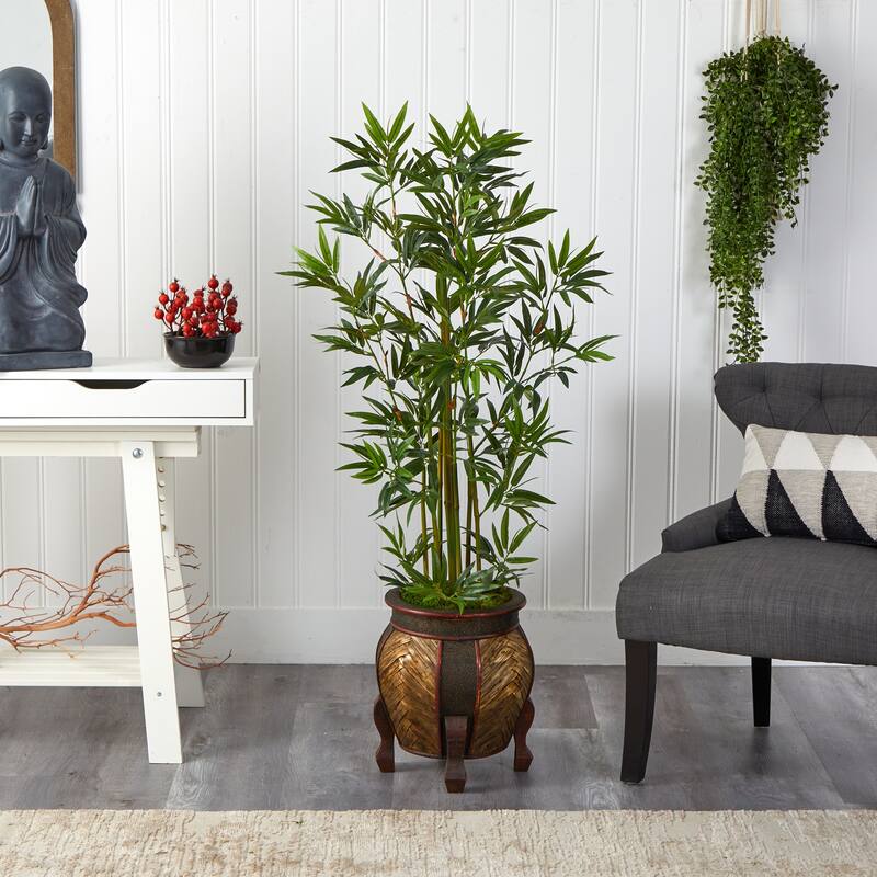 4.5' Bamboo Palm Artificial Tree in Decorative Planter - 15"