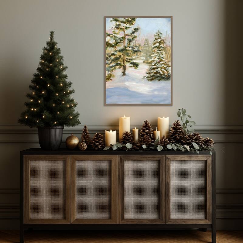Trees in Winter by Sandra Iafrate Framed Canvas Wall Art Print - Sylvie Dark Gold