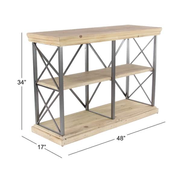 dimension image slide 1 of 5, Brown Wood 3 Shelves Shelving Unit - 48 x 17 x 34