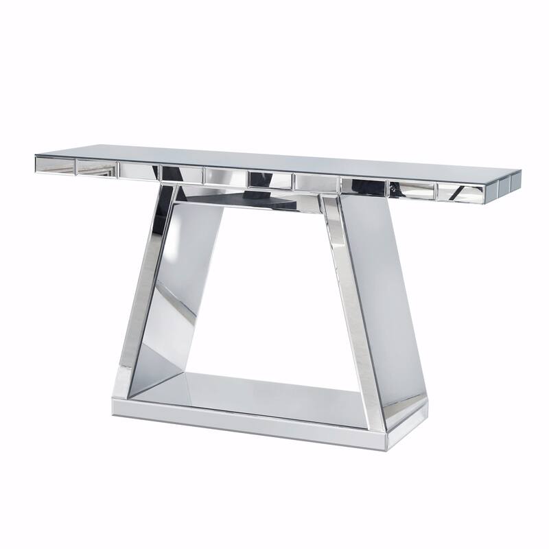 55.9" Modern Luxe Full-Body Mirror Entryway Table with Trapezoid Base - 360° Reflective Console Table