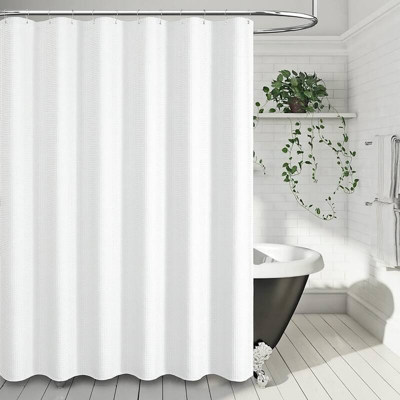70" x 72" - White Fabric Textured Glam luxury Shower Curtain