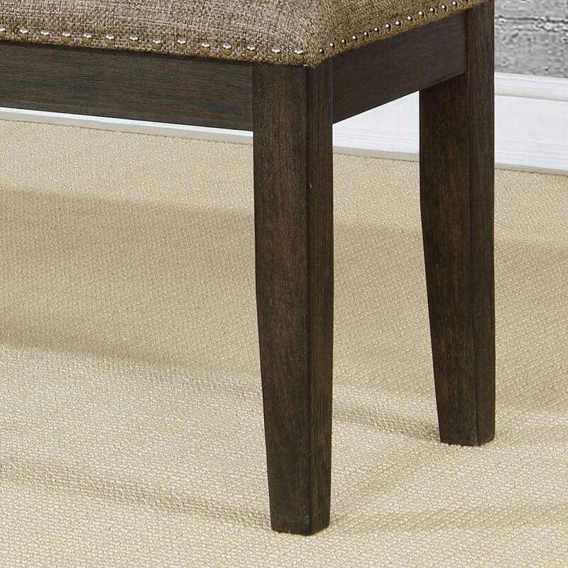 Transitional 1pc BENCH Only Espresso Warm Gray Nail heads Solid wood Fabric - Warm Grey