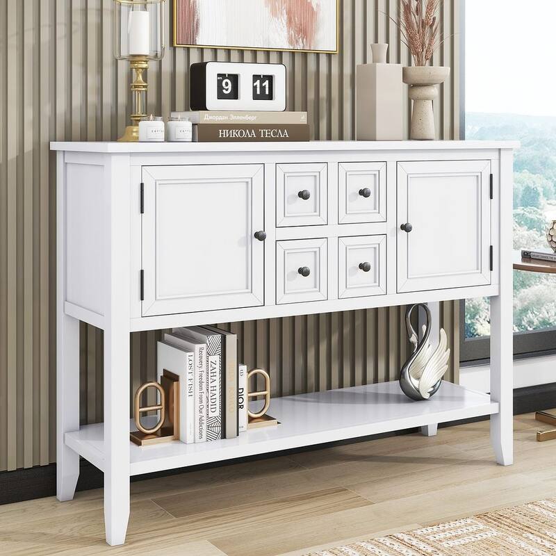 Elegant Storage Dresser with 4 Small Drawers and Bottom Shelf for Bedroom