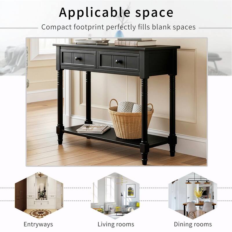 Daisy Series Console Table with Traditional Design, Two Drawers, and Bottom Shelf