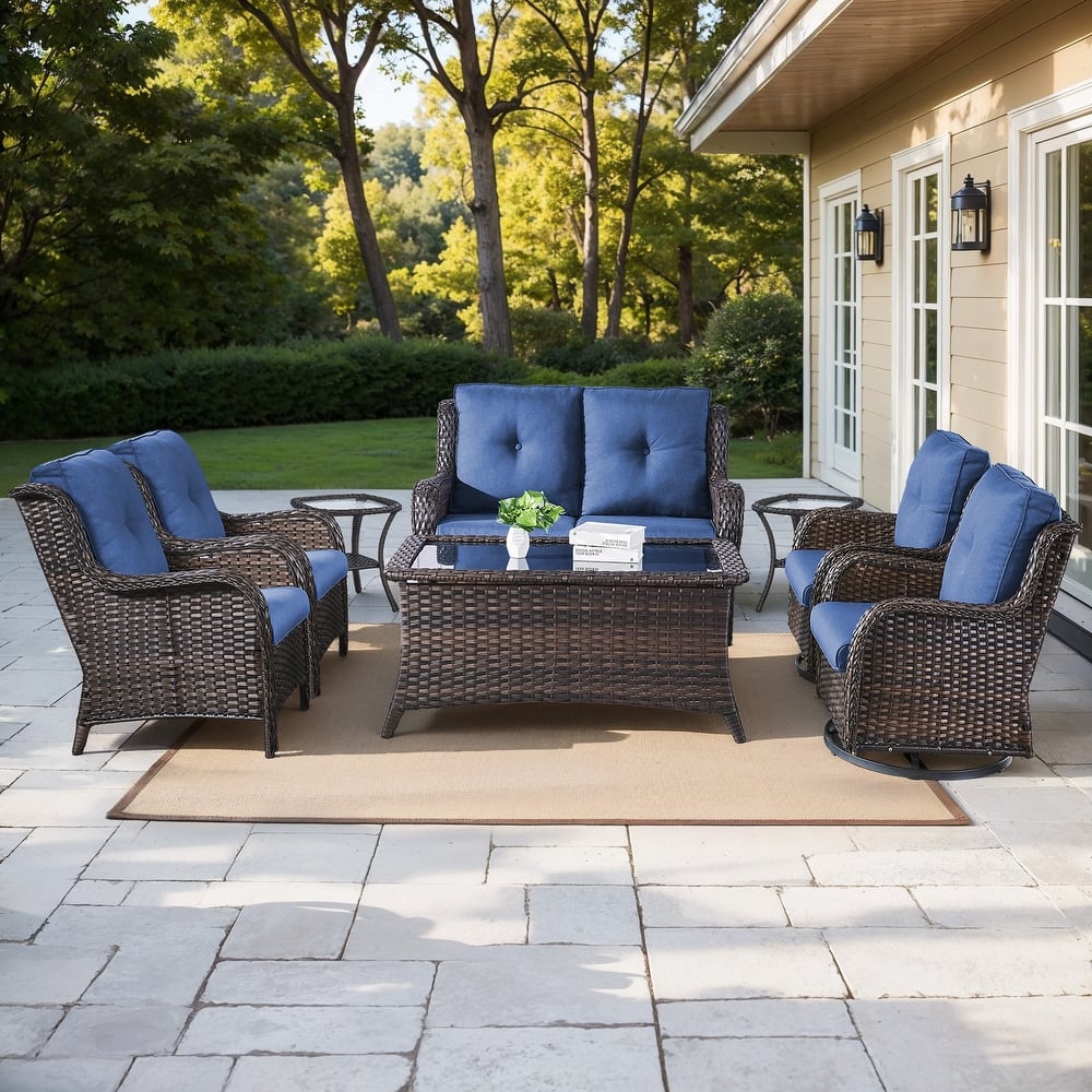 Gymojoy 8-Piece Outdoor Wicker Patio Furniture Set with Swivel Rockers, Loveseat & Side Tables
