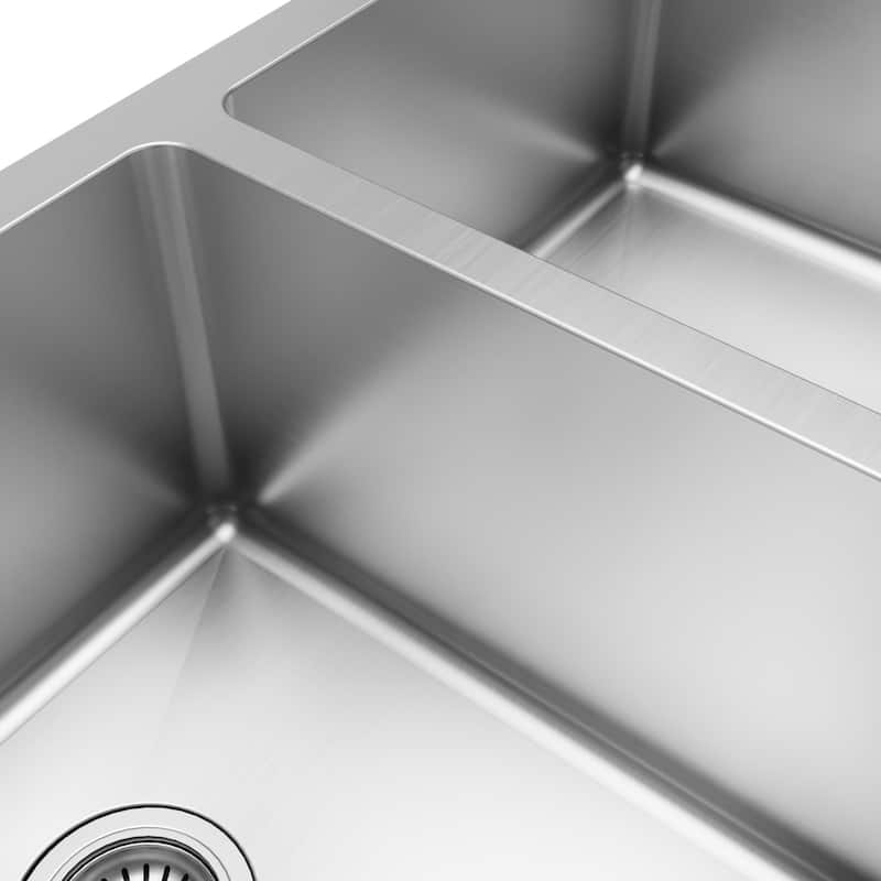 Karran Elite Apron-Front Stainless Steel 36 in. 16-Gauge Double Bowl Farmhouse Kitchen Sink Kit
