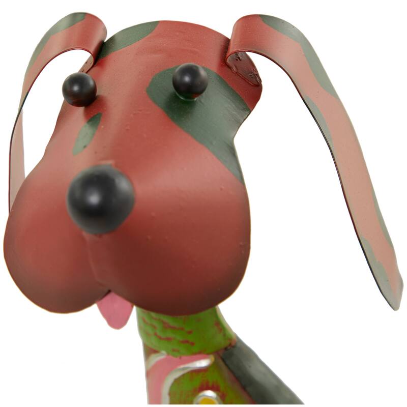 Multi Colored Metal Indoor Outdoor Dog Garden Sculpture with Floral Pattern