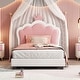 preview thumbnail 20 of 37, Twin Upholstered Platform Bed with Crown-Shaped Headboard, Pink & White Princess Design, Sturdy PU Leather Frame Twin White - Twin
