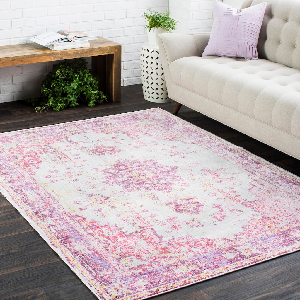 Vintage Distressed Oriental Pink Area Rug - 7'10