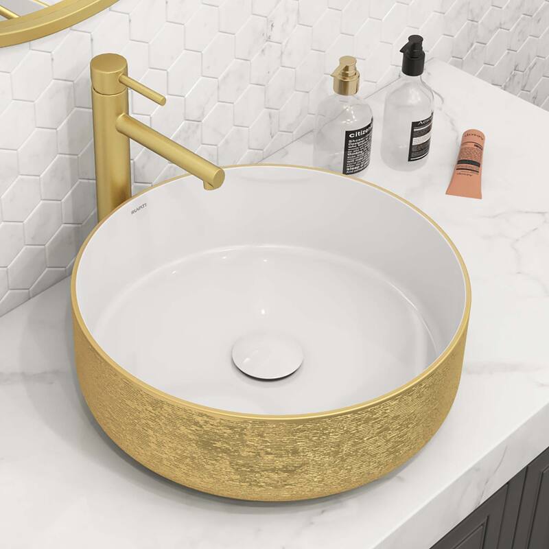 Ruvati White Ceramic Top Push Pop-up Drain for Bathroom Sinks without Overflow