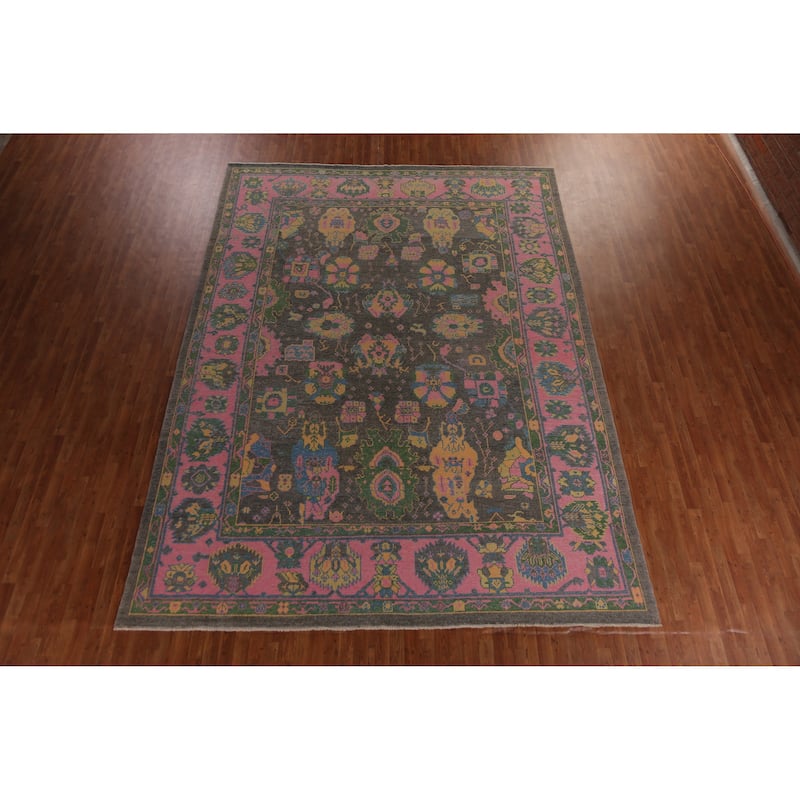Hand Knotted Oriental 100% Wool Carpet Transitional All-Over Greys & Charcoal Oushak Area Rug - 13' 10'' X 10' 3''