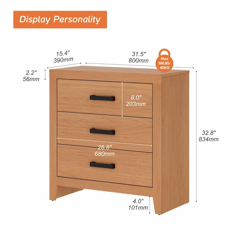 WAMPAT Farmhouse Nightstand with 3 Drawers, Large Wood Bedside Table - Mocha - 6-drawer