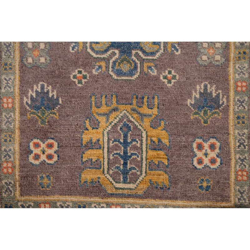 Traditional Kazak Oriental Foyer Rug Handmade Grey Wool Carpet - 2'8" x 4'2"