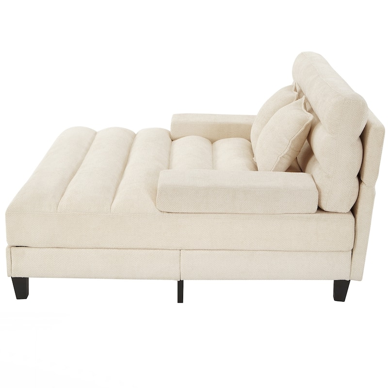 Modern Chaise Lounge Sofa 57.1" Sofa Bed Upholstered Lounge Sofa Chair with Adjustable Backrest and LED Light Strip