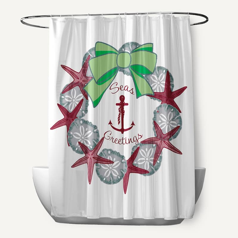 Seas and Greetings Wreath Shower Curtain - Maroon