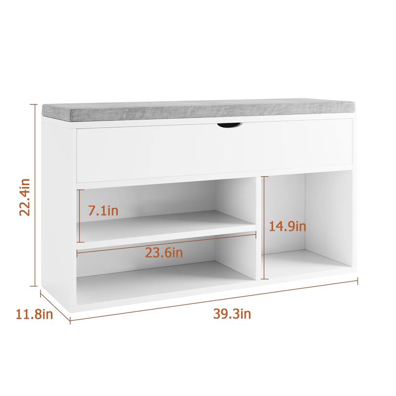 Shoe Storage Bench with a Cushioned Seat and 2 Tiers of Shelves