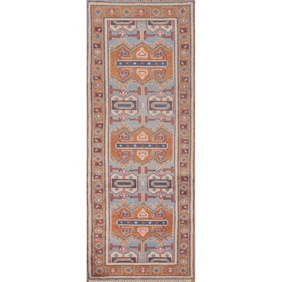 Geometric Khotan Runner Rug Handmade Oriental Wool Carpet - 2'6"x 7'10"