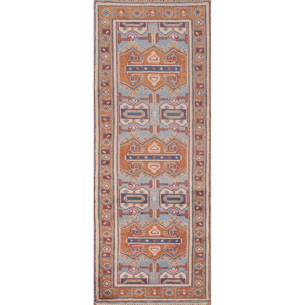 Geometric Khotan Runner Rug Handmade Oriental Wool Carpet - 2'6"x 7'10"