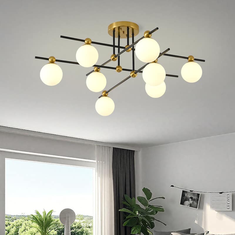 8 - Light Dimmable Sputnik Sphere Semi Flush Mount - Brushed Gold