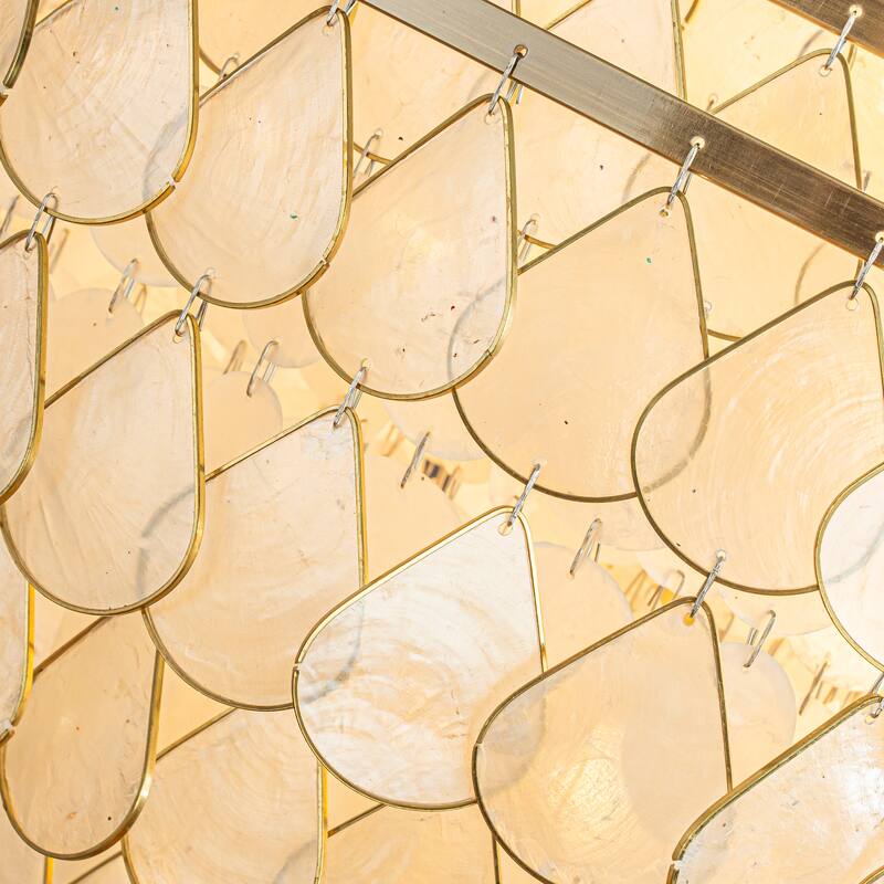 7-Light 24'' Mid-Century Modern Coastal Aged Bronze 4-Tier Natural Capiz Shell Chandelier Glam Pendant Light For Dining Room