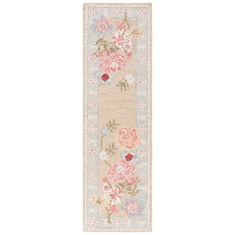SAFAVIEH Handmade Jardin Pamina Floral Wool Rug - 2'3" x 8' Runner - Beige/Pink