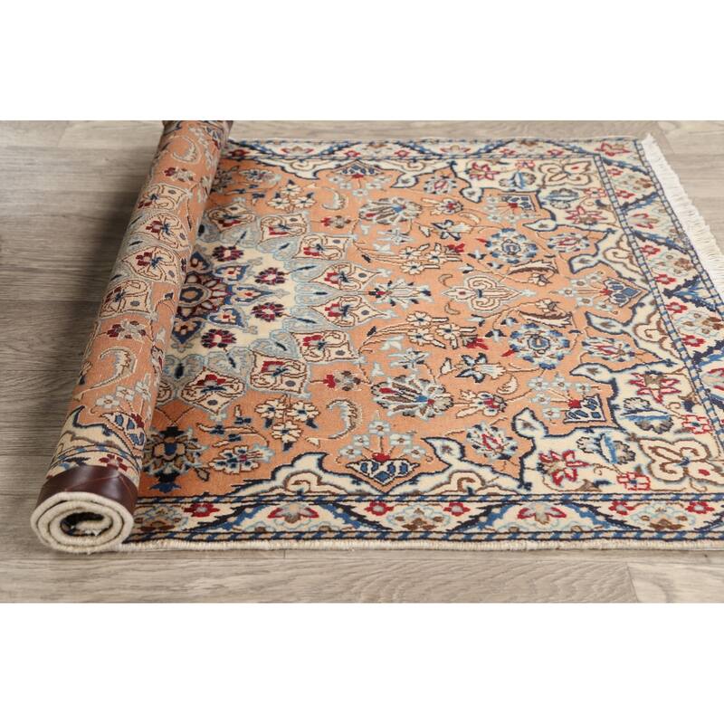 Vegetable Dye Floral Nain Persian Area Rug Hand-knotted Wool Carpet - 2'11" x 4'6"
