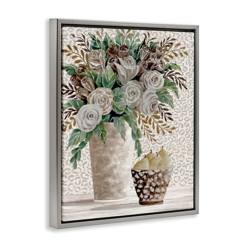 Stupell Bouquet on Leopard Pattern Framed Floater Canvas Wall Art Design By Cindy Jacobs