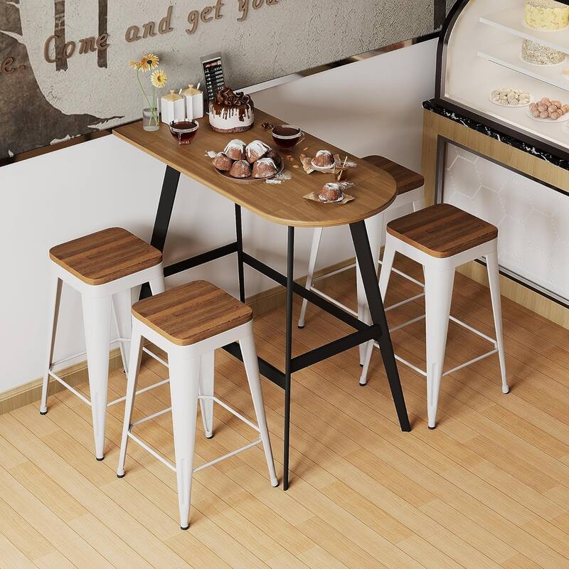 Counter Stools with Metal Frame Backless Counter Height Bar stools 24" Seat Height Kitchen Bar Furniture Stools with Wooden Seat