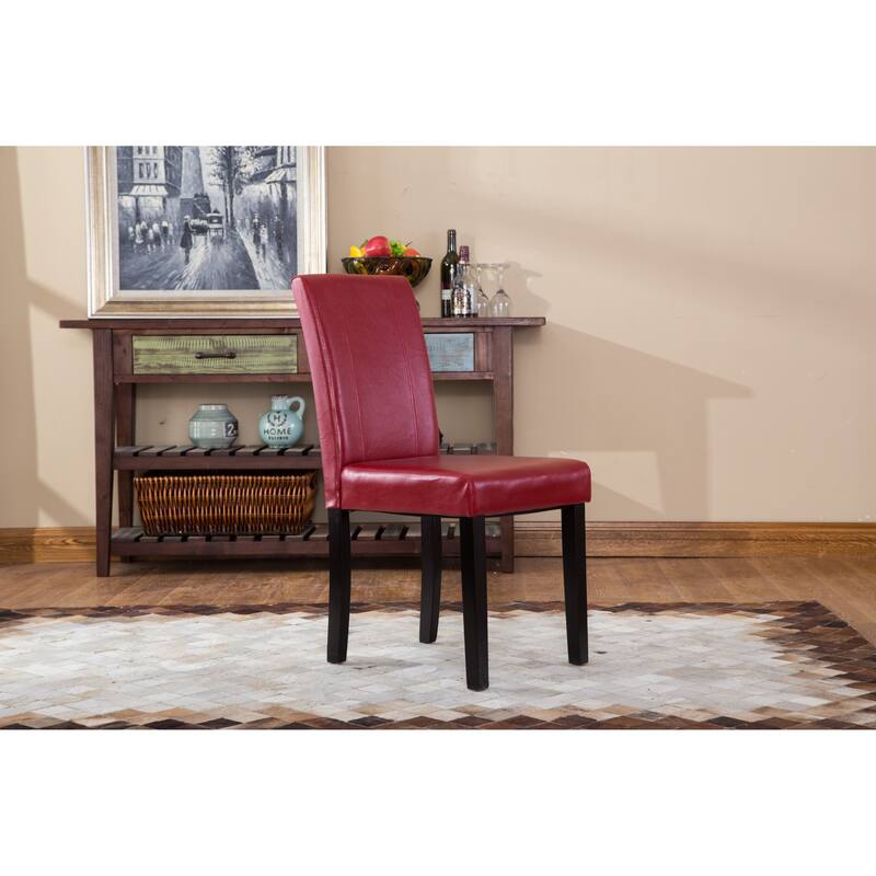 Roundhill Furniture Urban-Style Solid Wood Leatherette Small Padded Parson Chairs (Set of 2)