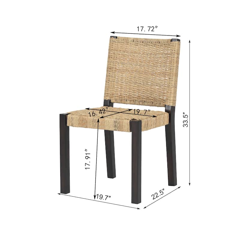 Rattan Back Dining Chairs Set of 2, Farmhouse Armless Side Chairs with Wooden Frame for Indoor, Outdoor