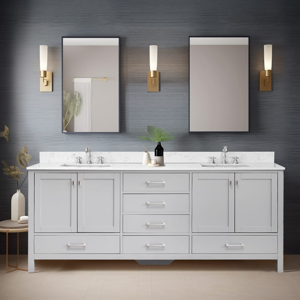 Prismatica 84 in. Lunar Gray Vanity with Top, Double Sinks