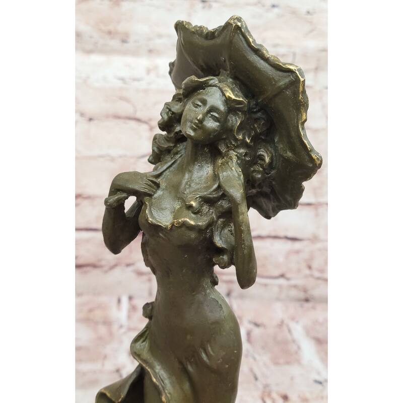 Art Nouveau Bronze Lady With Parasol Umbrella – Elegant Sculpture
