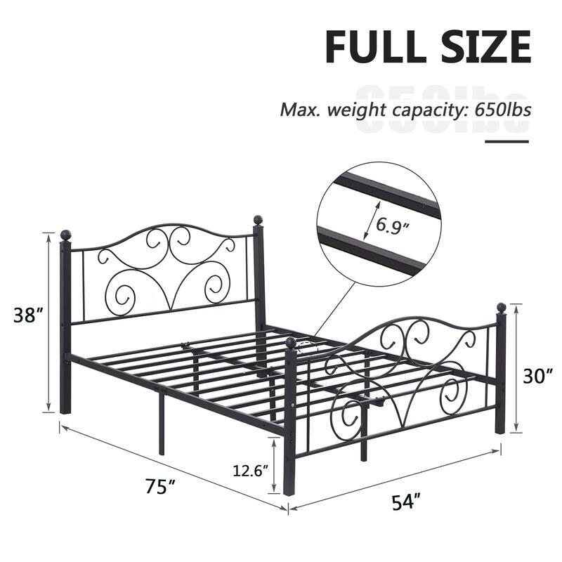 Javlergo Metal Bed Frame with Arched Headboard and Footboard, Heavy Duty Steel Slat Support, No Box Spring Needed