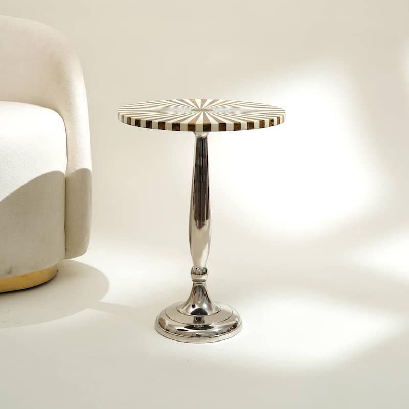 15x15x21 inch Decorative Modern Resin Side Table Silver Aluminum Sleek Minimalist Design Living Room Office - Silver