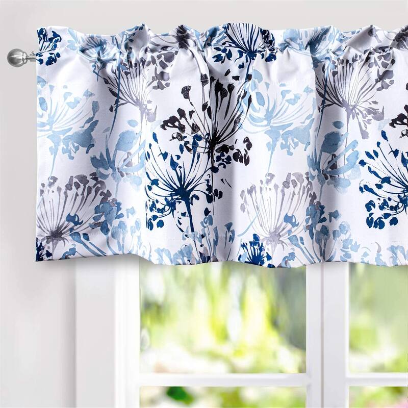 DriftAway Acacia Floral Blossom Watercolor Printed 100 Percent Blackout Thermal Insulated Window Curtain Valance - 52"widthx18"length - Navy